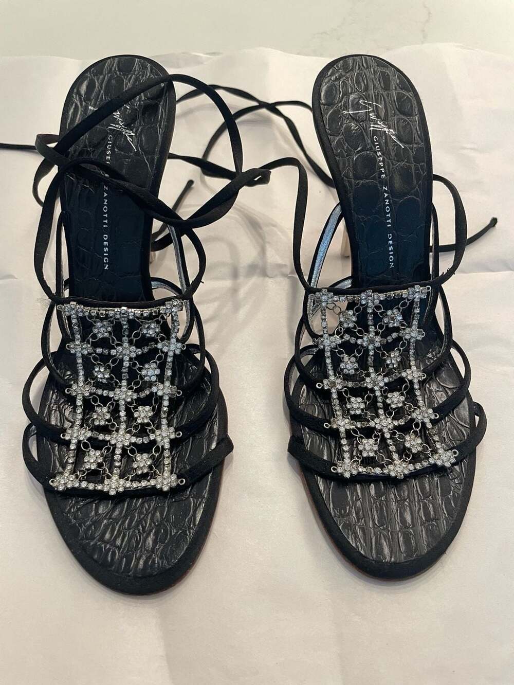 Giuseppe Zanotti Design Rhinestone lace -up Wedge Heels Black